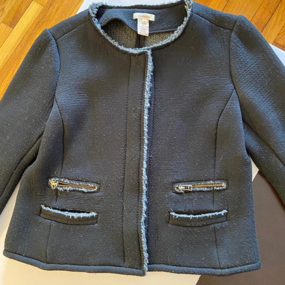 Sundance Jacket Womens Charcoal Black Sweater Back Wool Alpaca Blend, Size M